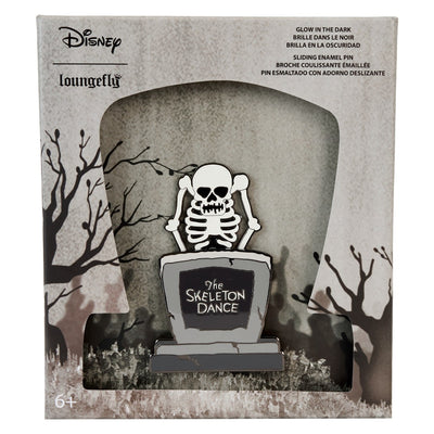 Loungefly Disney Skeleton Dance Glow in the Dark Sliding 3" Collector Box Pin front