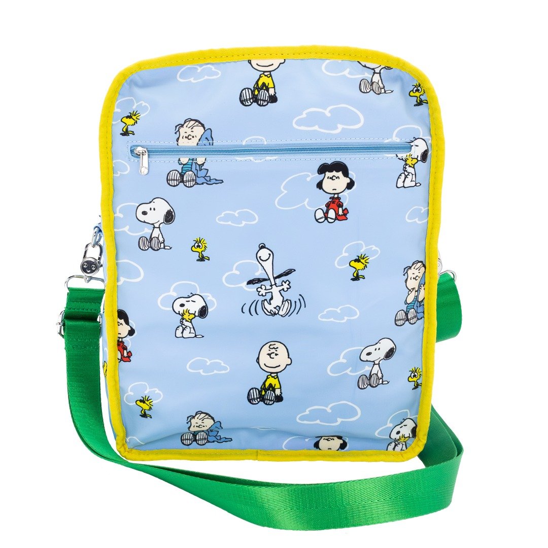 Whatever Makes You Happy Peanuts 75th Anniversary Color Block Denim &amp; Canvas Convertible Bag