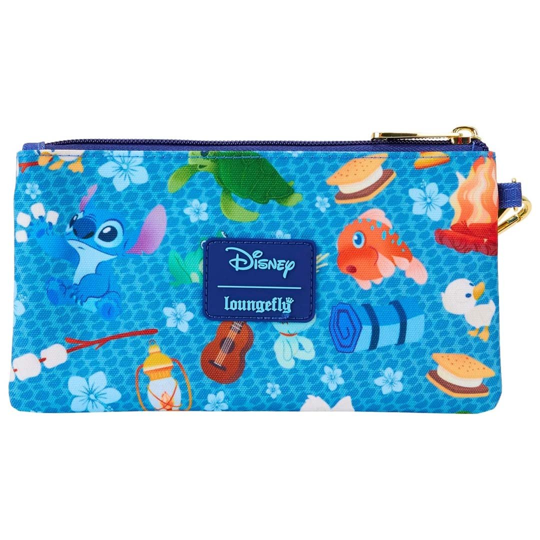 Loungefly Disney Lilo &amp; Stitch Camping Cuties Allover Print Nylon Wristlet