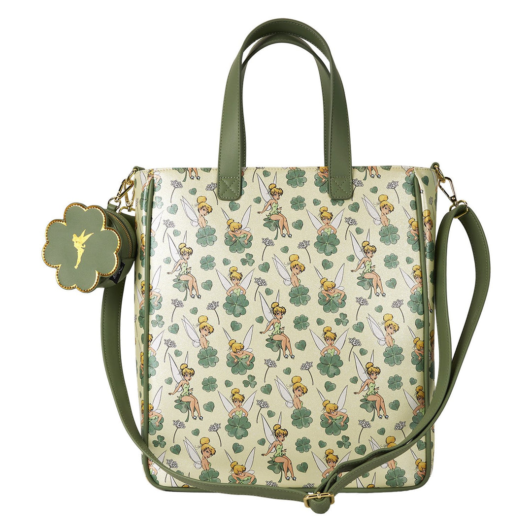 Loungefly Disney Peter Pan Tinker Bell Clover All-Over Print Tote Bag With Coin Bag