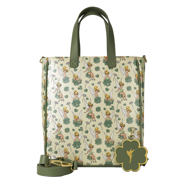 Loungefly Disney Peter Pan Tinker Bell Clover All-Over Print Tote Bag With Coin Bag