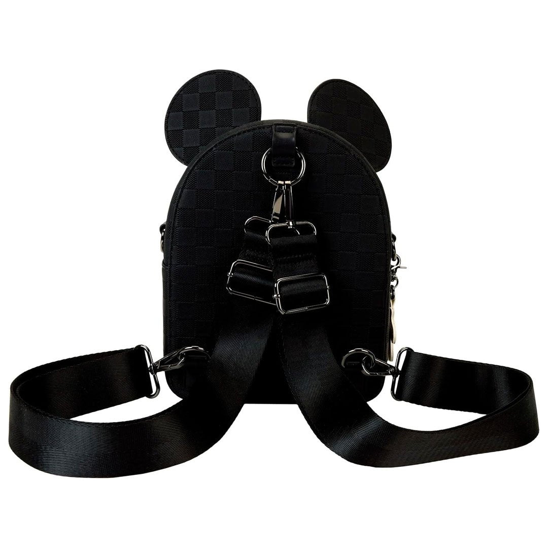 Loungefly Disney Mickey Mouse Checkered Texture Convertible Mini Backpack &amp; Crossbody Bag