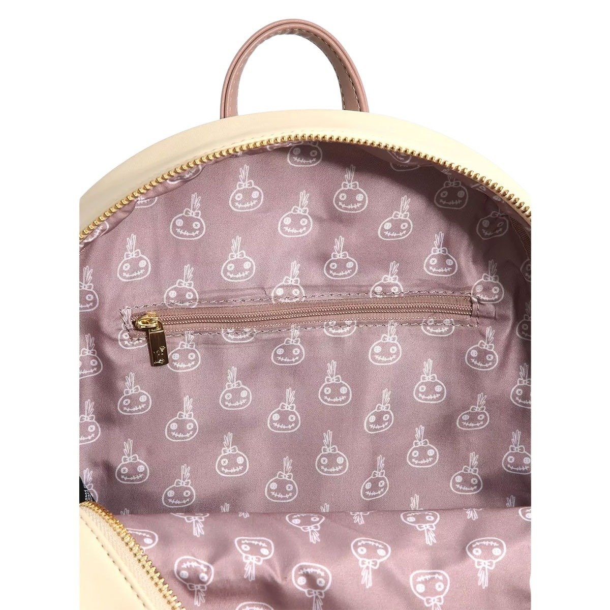 Interior of backpack: Lined with a cute pattern of small, smiling faces.