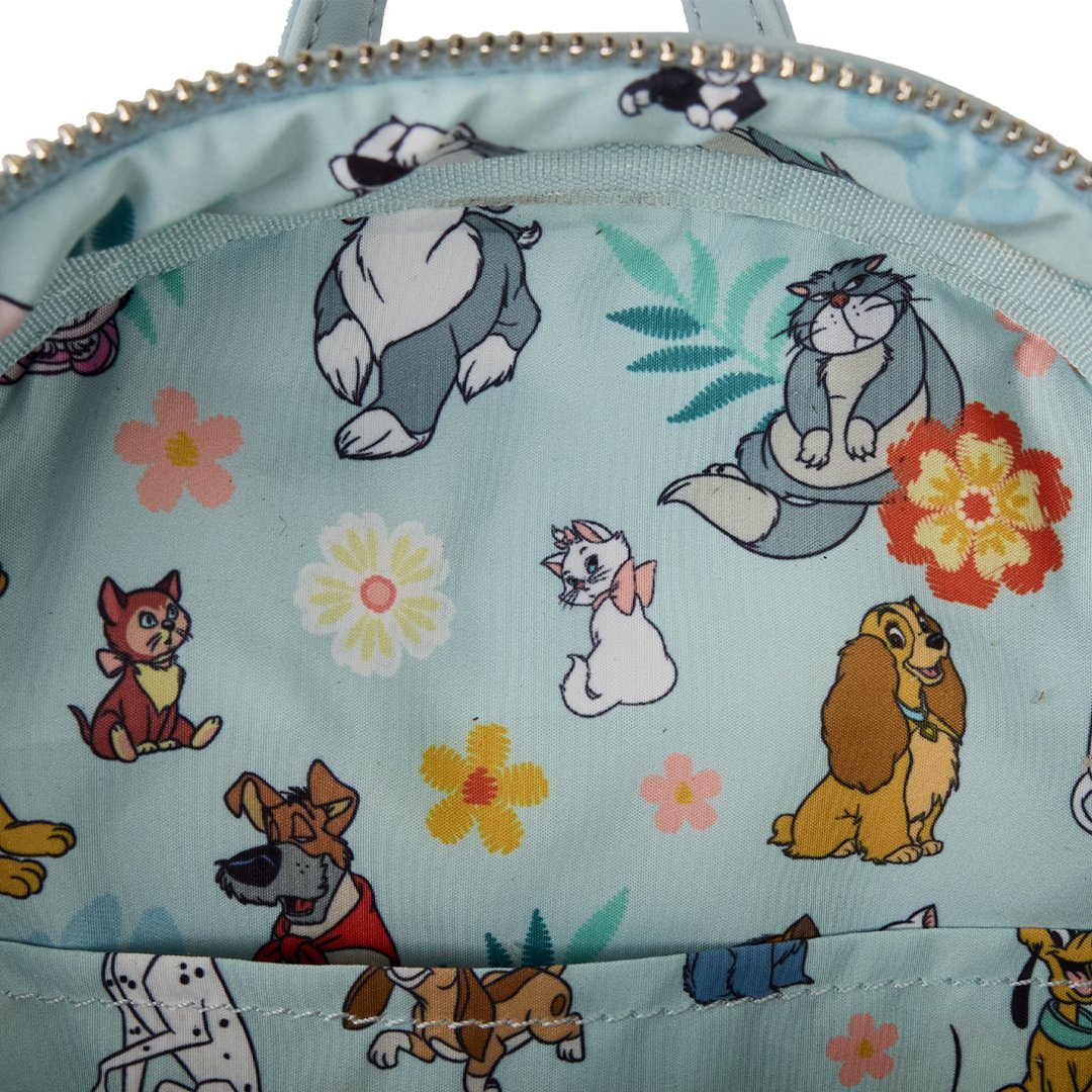 Loungefly Disney Dogs &amp; Cats Floral Faux Denim Fringe Mini Backpack