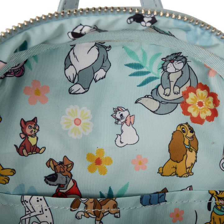 Loungefly Disney Dogs &amp; Cats Floral Faux Denim Fringe Mini Backpack