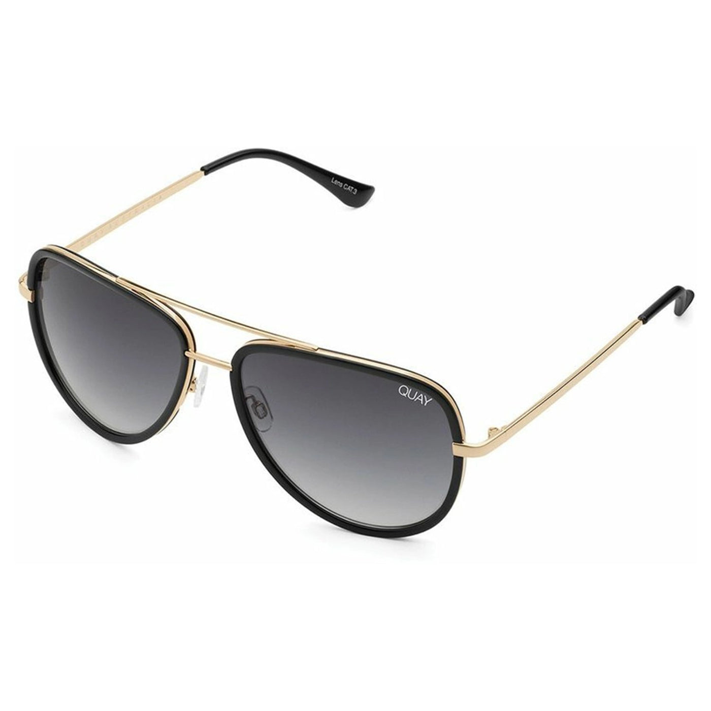 Quay Women's All In Mini Small Retro Aviator Sunglasses - Black Frame/Smoke Lens - 3/4 angle