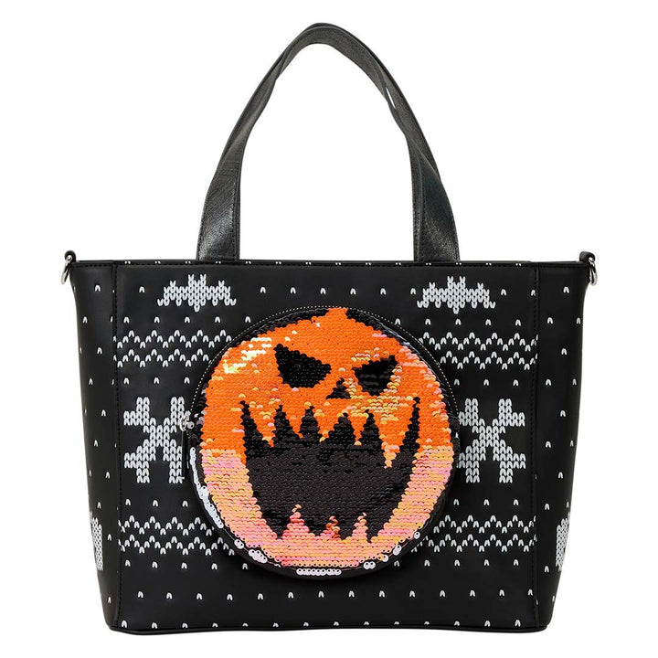 Loungefly Disney The Nightmare Before Christmas Jack Skellington Reversible Sequins Tote Crossbody Bag with Coin Bag