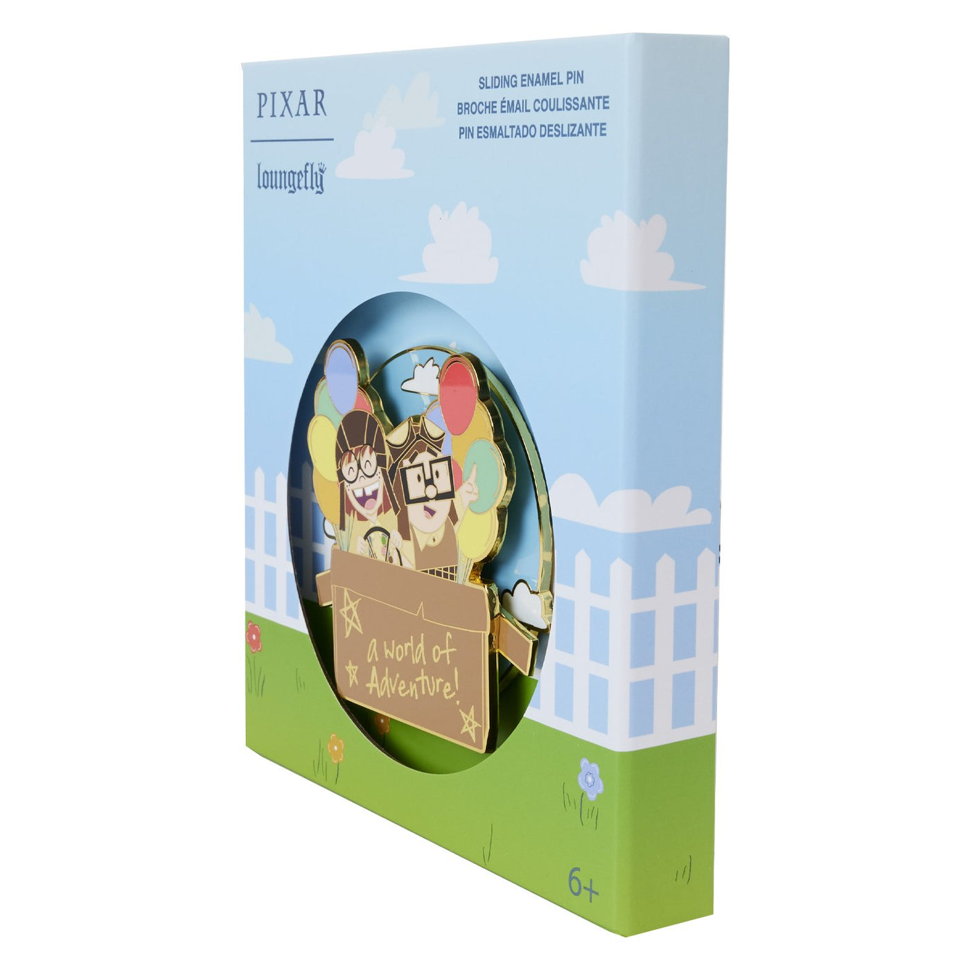 Loungefly Pixar Up 15th Anniversary Spirit of Adventure Moving 3" Collector Box Pin - Side View