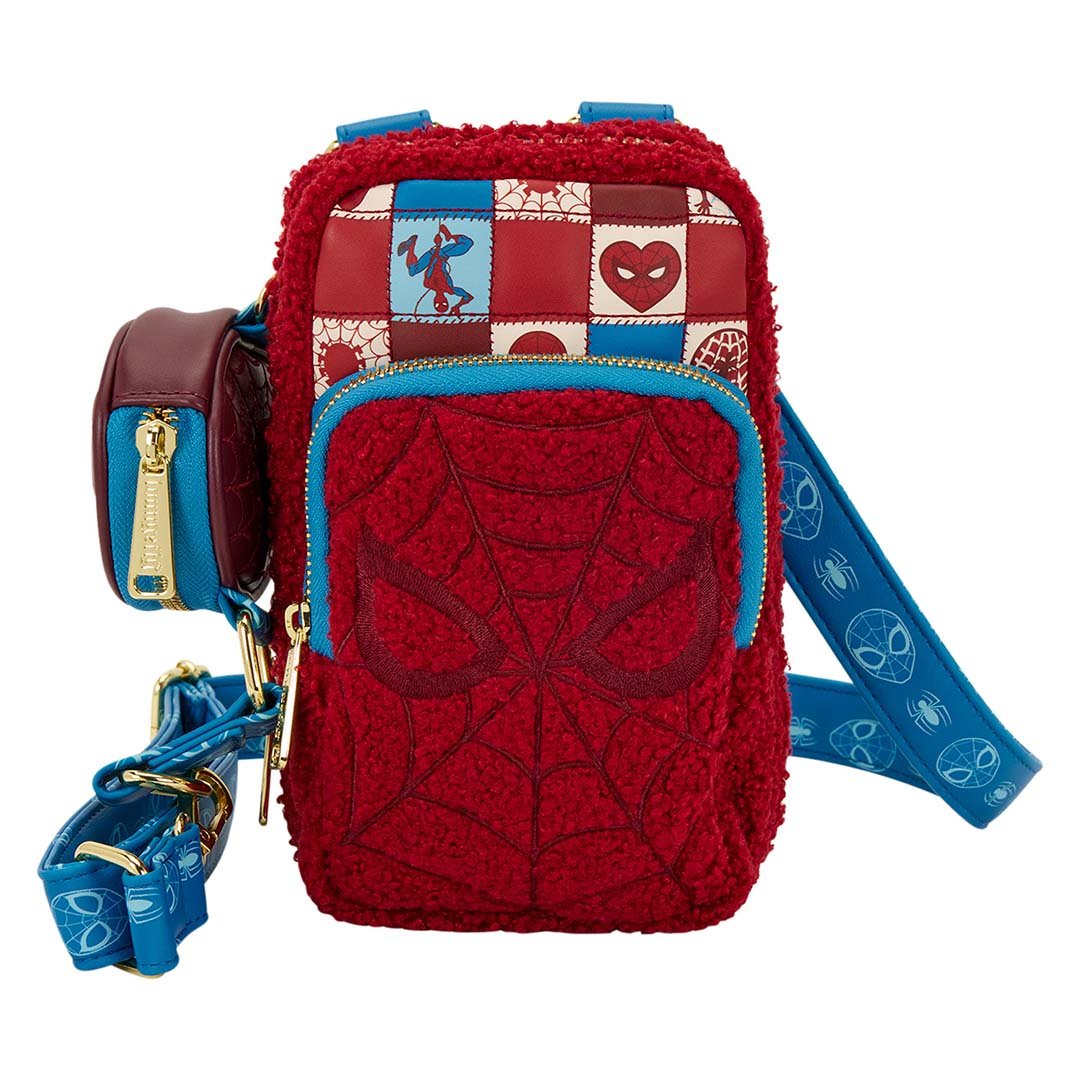 Loungefly Marvel Spider-Man Sherpa Cell Phone Crossbody Bag with Coin Bag