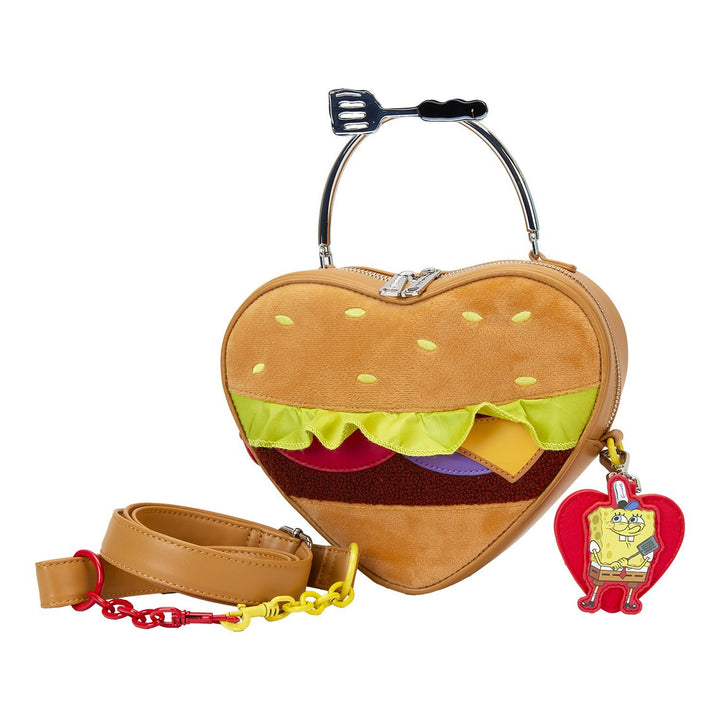 Loungefly Nickelodeon SpongeBob SquarePants Krabby Patty Plush Heart Figural Crossbody Bag