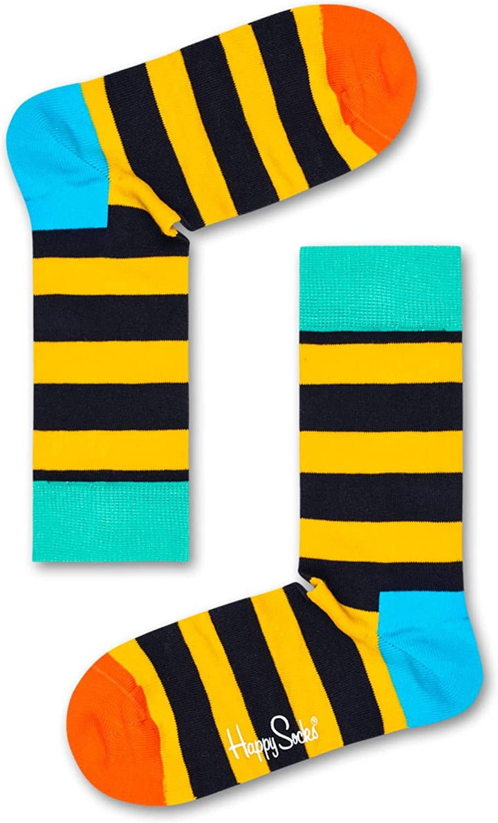 Happy Socks 4-Pack Amazon Stripe Gift Set, colorful and fun, Socks for Men and Women, Yellow-Navy-Blue-Orange-White-Green