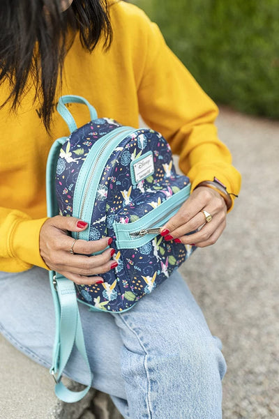 Loungefly Disney Tinkerbell Glow in the Dark Allover Print Mini Backpack w/ Teal Straps - 707 Street Exclusive