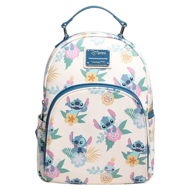 Loungefly Disney Lilo &amp; Stitch Hawaiian Flowers Stitch and Scrump Allover Print Mini Backpack - 707 Street Exclusive
