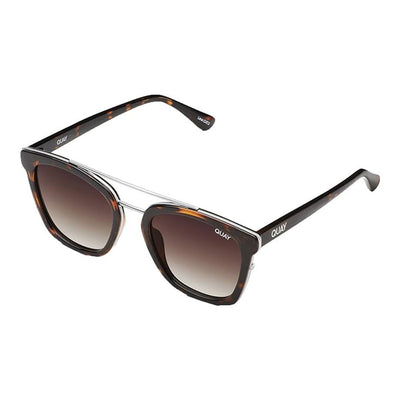 Front view of Quay Australia Sweet Dreams sunglasses with a square tortoiseshell frame, brown fade gradient lenses, and metal brow bar