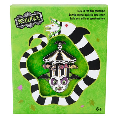 Loungefly Warner Brothers Beetlejuice Carousel Hat Sliding 3" Collector Box Pin - Front Packaging