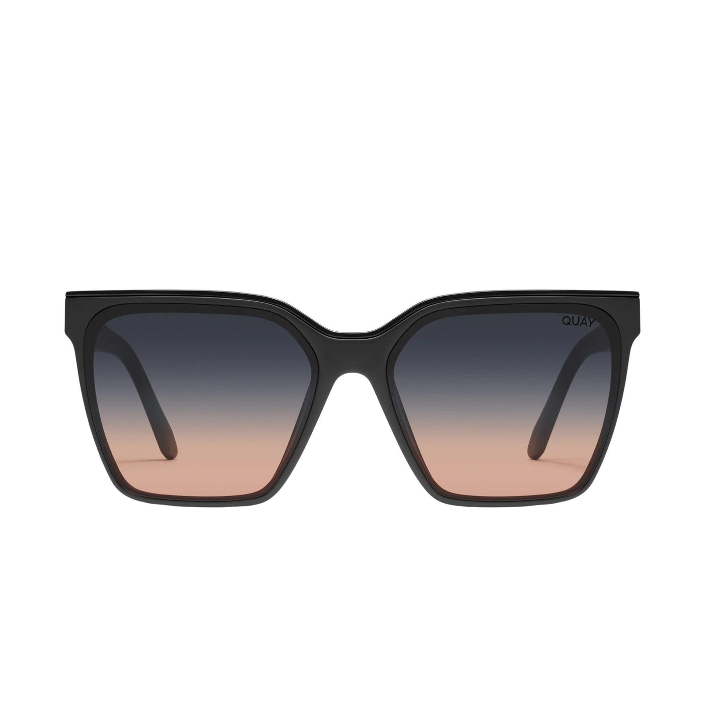 Quay Women's Level Up Square Sunglasses (Matte Black Frame/Black Fade to Coral Lens) - front