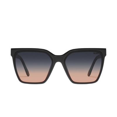 Quay Women's Level Up Square Sunglasses (Matte Black Frame/Black Fade to Coral Lens) - front