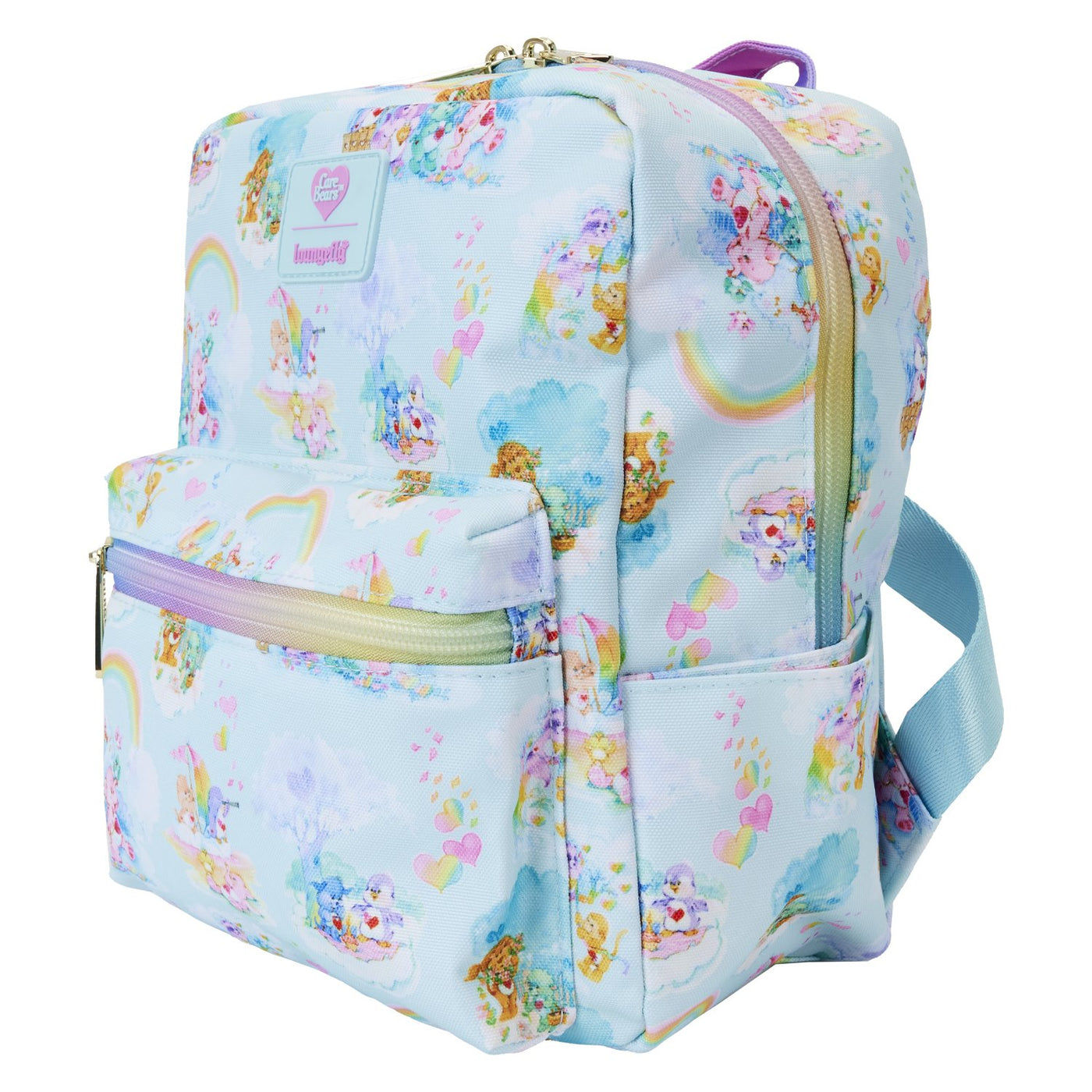 Loungefly Care Bears Cousins Allover Print Nylon Small Square Mini Backpack - Side View
