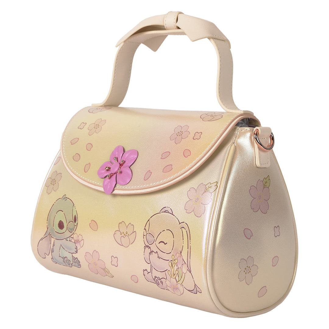Loungefly Disney Stitch &amp; Angel Cherry Blossom Bow Handle Crossbody Bag