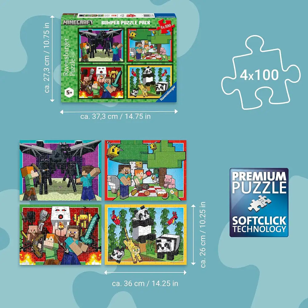Ravensburger Minecraft 4x100 Piece Bumper Puzzle Pack