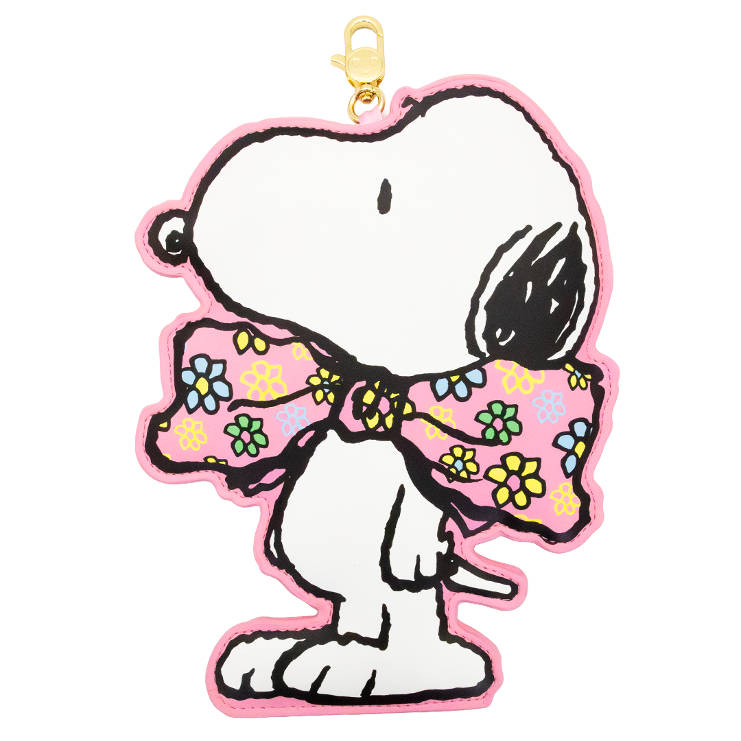 Whatever Makes You Happy Peanuts Snoopy Floral Bowtie Oversized Bag Charm w/ Stand