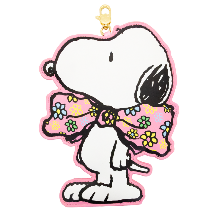 Whatever Makes You Happy Peanuts Snoopy Floral Bowtie Oversized Bag Charm w/ Stand