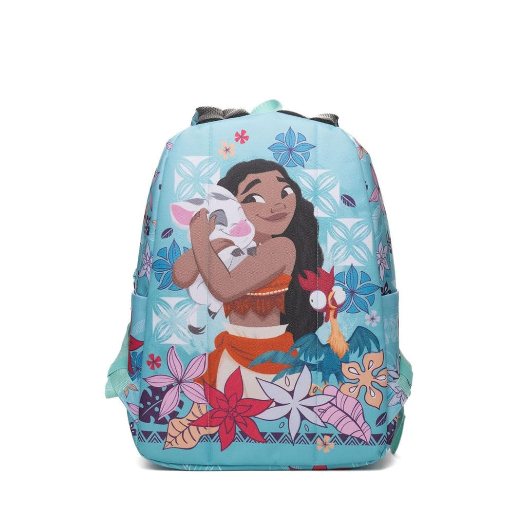 Wondapop Moana Backpack 16” Girls School Backpack with Laptop Sleeve, Front Pocket &amp; Side Pockets, Moana, Pua &amp; Hei Hei Bookbag for Kids