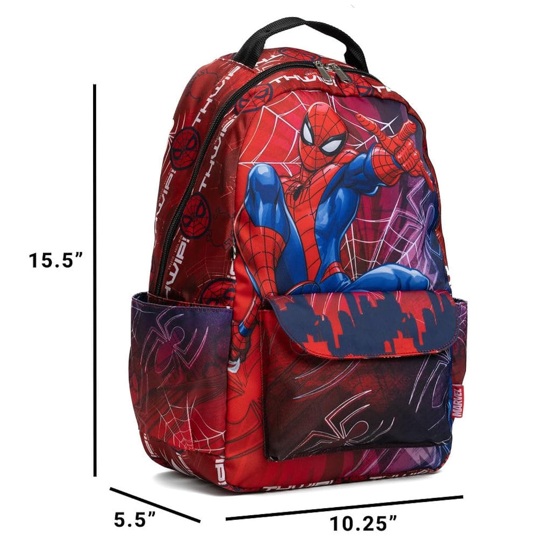 Wondapop Marvel Spider-Man 15.5 Inch Deluxe Nylon Backpack, Kids School Bag with Laptop Sleeve &amp; Pockets