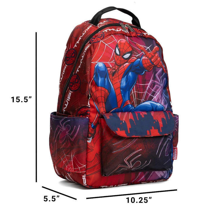 Wondapop Marvel Spider-Man 15.5 Inch Deluxe Nylon Backpack, Kids School Bag with Laptop Sleeve &amp; Pockets