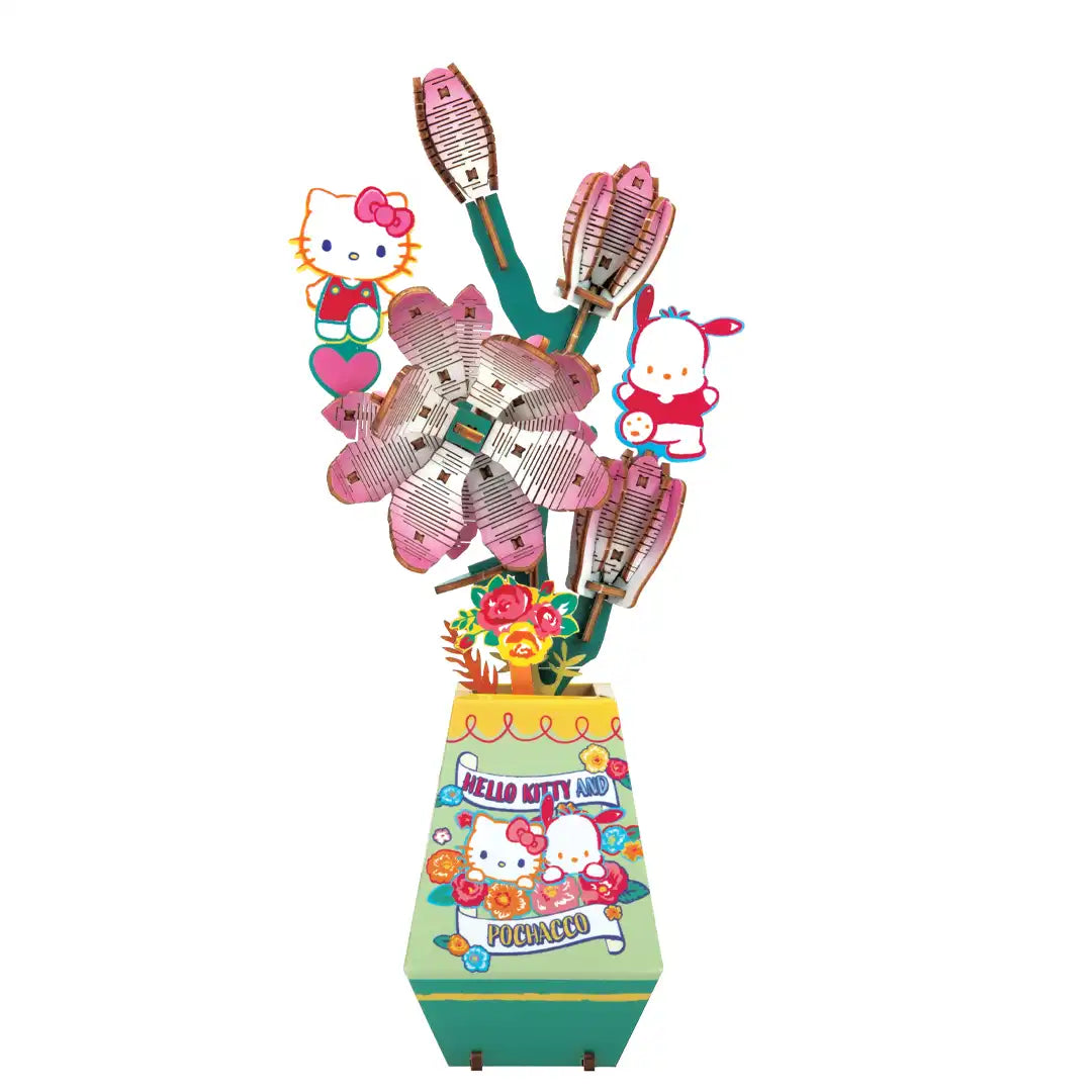 Hands Craft Wooden Puzzle: Hello Kitty and Friends DIY 3D Flower  - Blush Magnolia