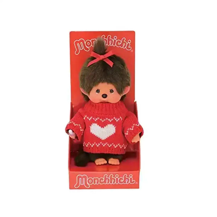 Monchhichi Red Heart Knitted Sweater Girl Plush Toy