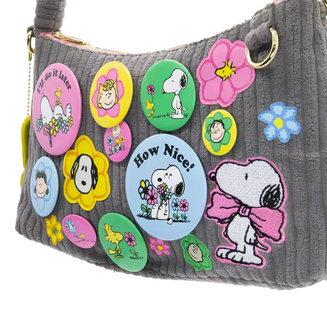 Whatever Makes You Happy Peanuts Sherbert Spring Pins and Patches Baguette Corduroy Bag