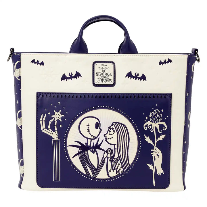 Loungefly Disney Nightmare Before Christmas Jack Skellington &amp; Sally Night Sky Convertible Backpack &amp; Tote Bag