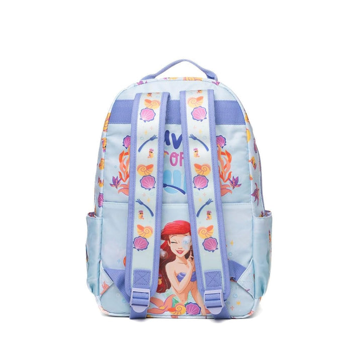 Wondapop Disney The Little Mermaid 15.5 Inch Junior Deluxe Nylon Backpack, Waves of Fun, Kids School Bag with Laptop Sleeve &amp; Pockets