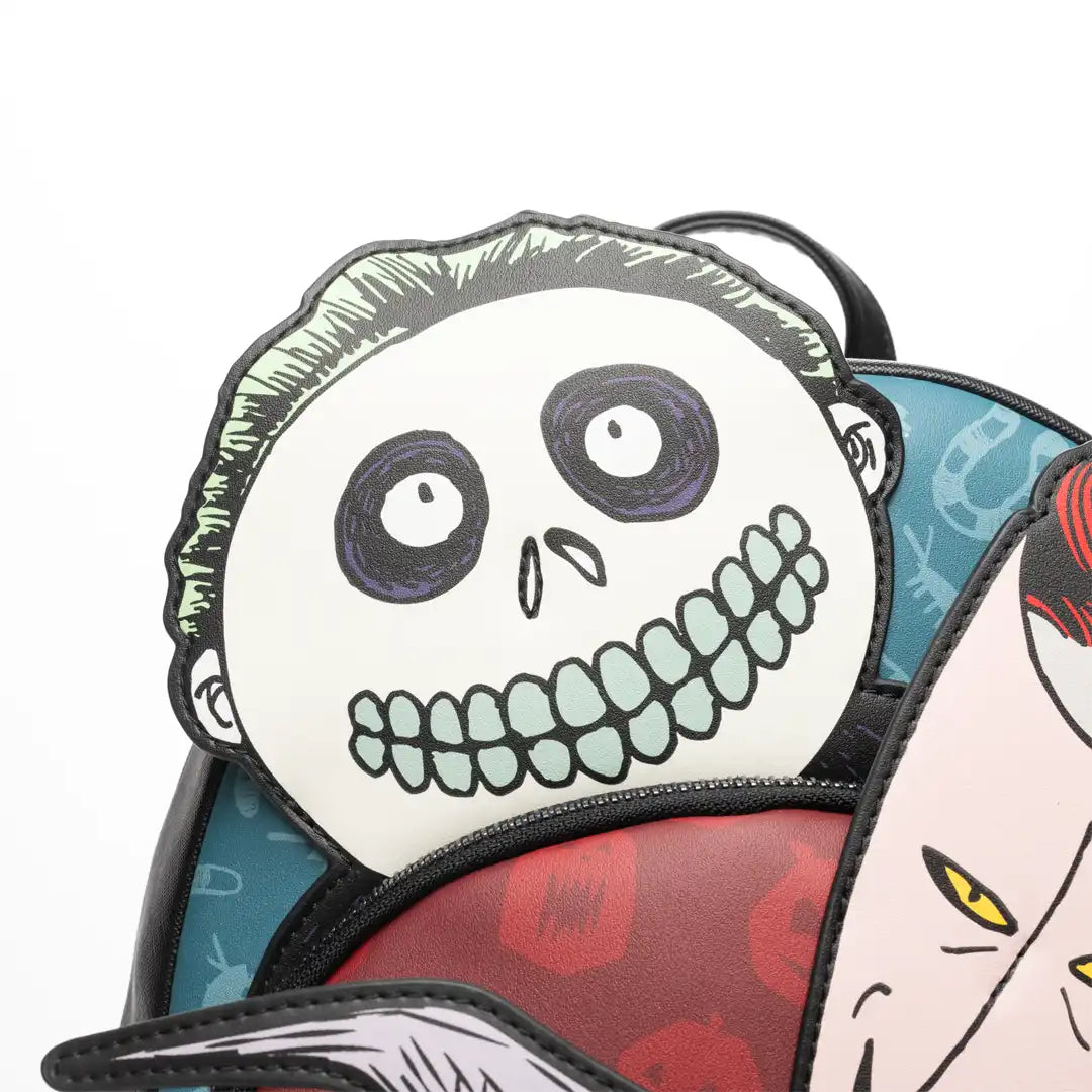 Loungefly Disney Nightmare Before Christmas Glow in the Dark Lock, Shock, and Barrel Triple Pocket Mini Backpack - 707 Street Exclusive