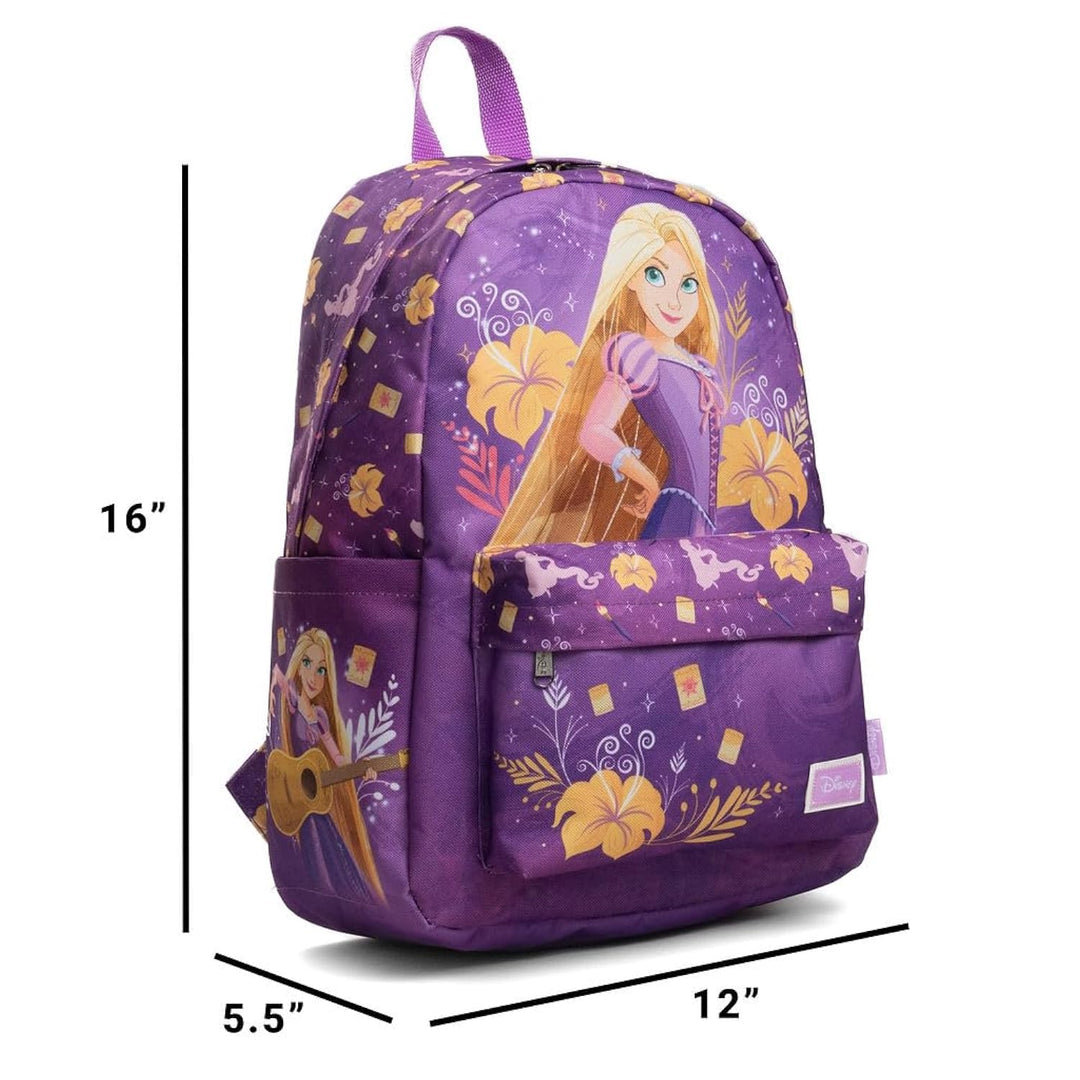 Wondapop Disney Princess Rapunzel Backpack 16” – Tangled Backpack with Laptop Sleeve, Front Pocket &amp; Side Pockets, Classic Disney Bookbag for School, Travel &amp; Everyday Use