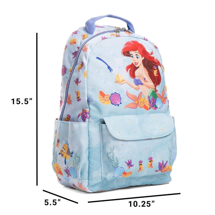 Wondapop Disney The Little Mermaid 15.5 Inch Junior Deluxe Nylon Backpack, Waves of Fun, Kids School Bag with Laptop Sleeve &amp; Pockets