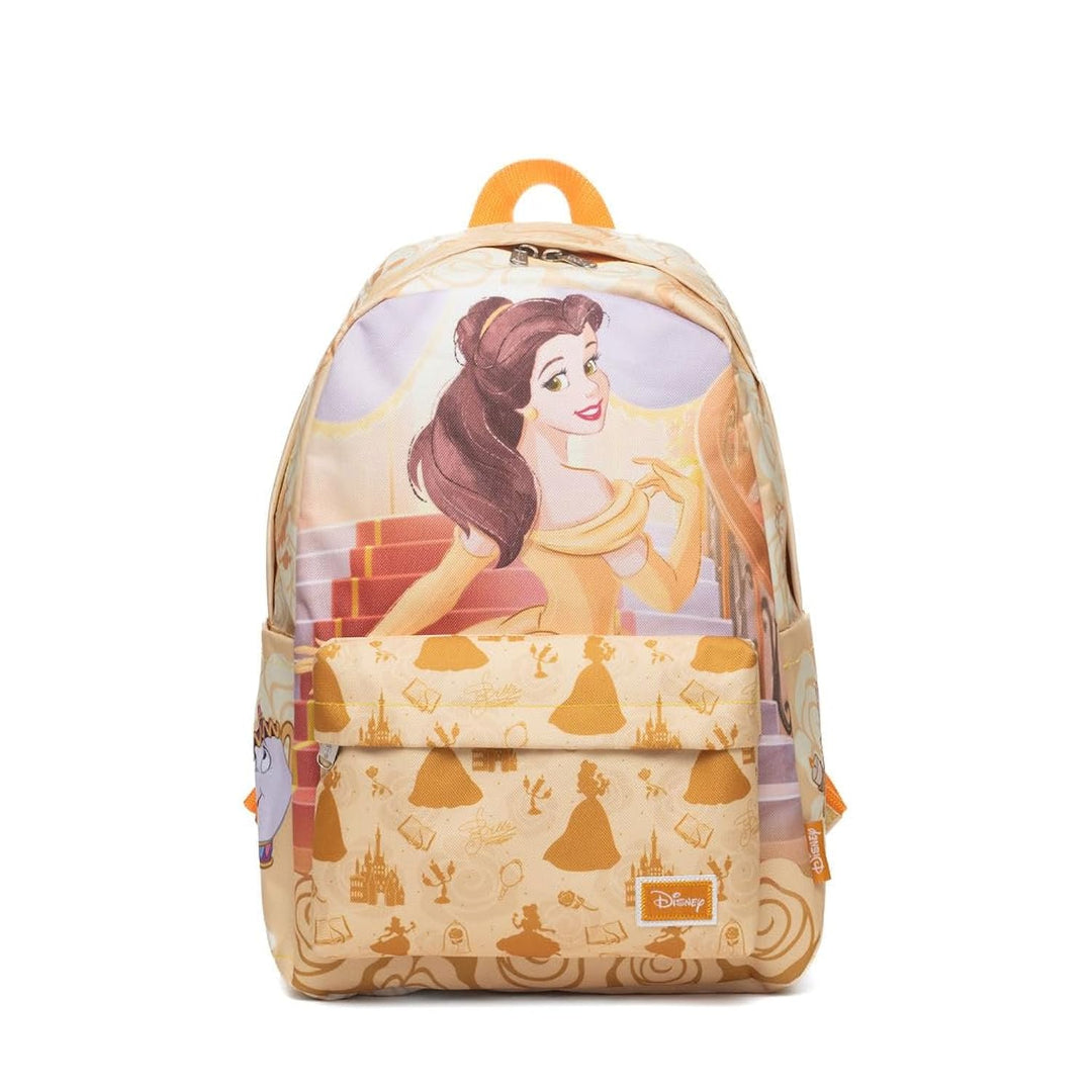 Wondapop Disney Princess Belle Backpack 16” Girls School Backpack with Laptop Sleeve, Front Pocket &amp; Side Pockets, Beauty and the Beast Bookbag for Kids