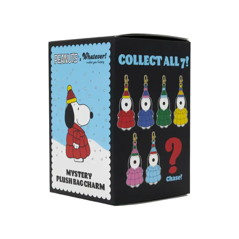 Whatever Makes You Happy Peanuts Snoopy Puffer Jacket Mystery Box Plush Bag Charms