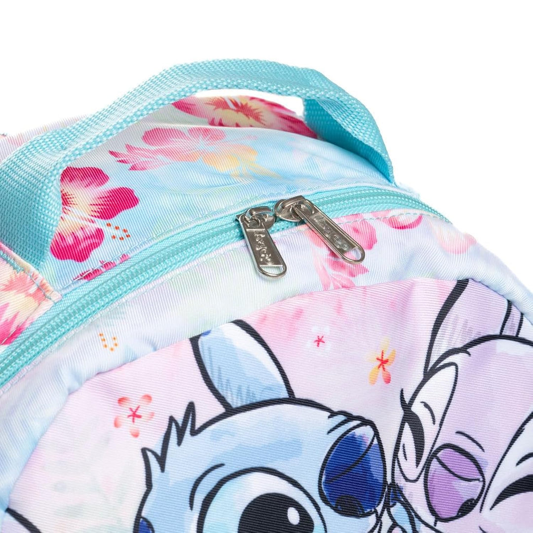 Wondapop Disney Stitch and Angel 15.5 Inch Junior Deluxe Nylon Backpack, Stitch and Angel, Kids School Bag with Laptop Sleeve &amp; Pockets