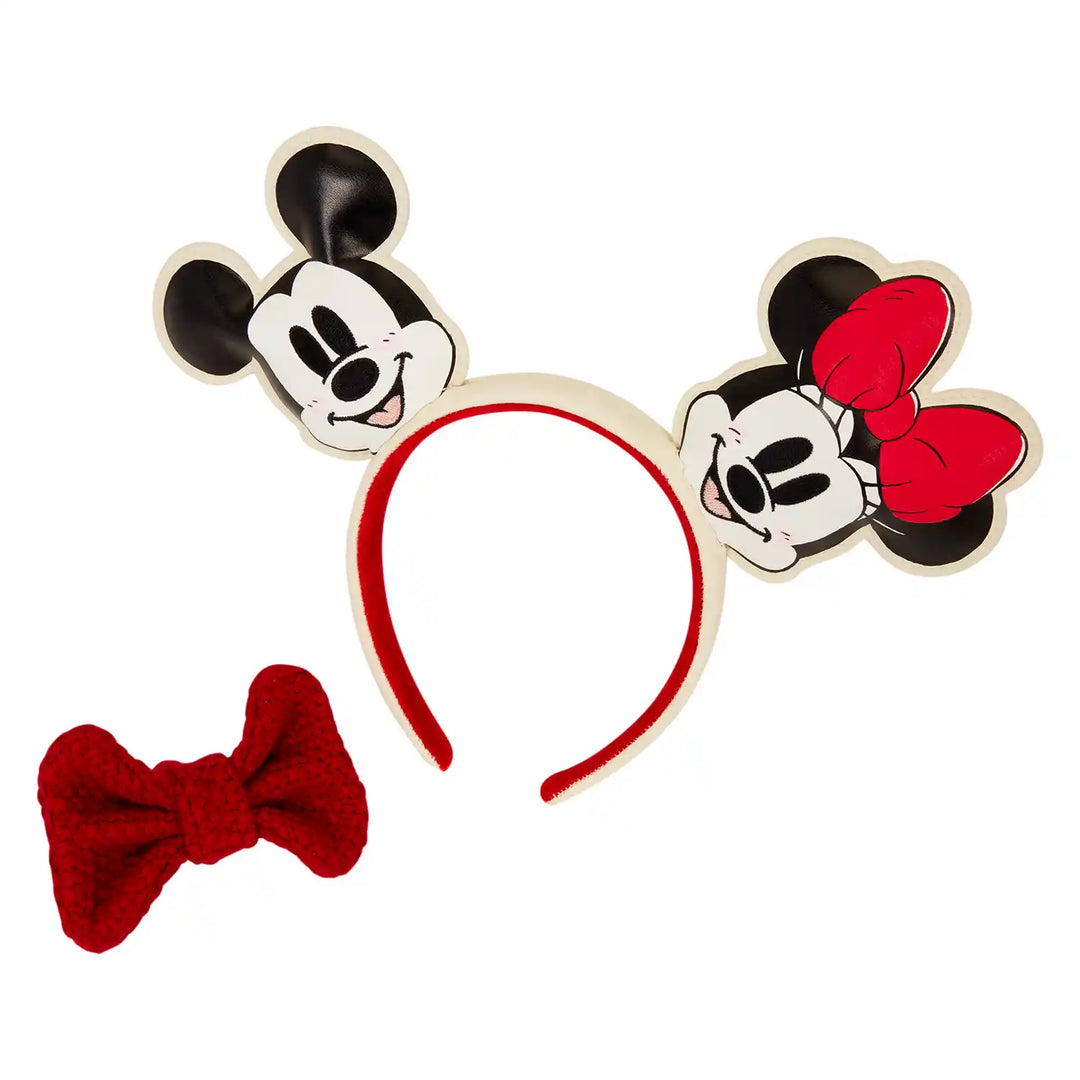 Loungefly Disney Mickey &amp; Minnie Knit Bow Holiday Ear Headband