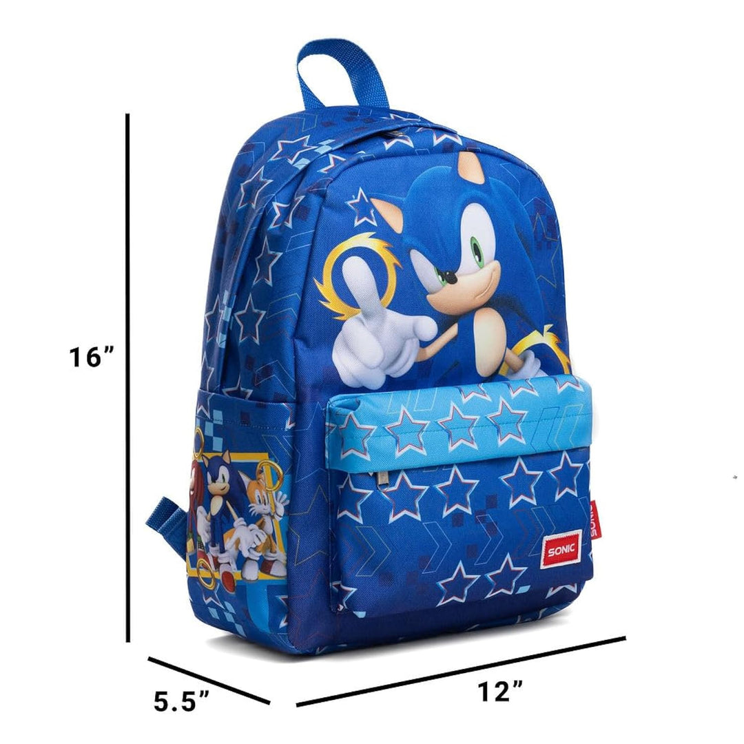 Wondapop SEGA Sonic the Hedgehog Backpack 16” Kids School Backpack with Laptop Sleeve, Front Pocket &amp; Side Pockets