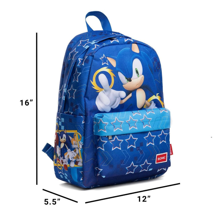 Wondapop SEGA Sonic the Hedgehog Backpack 16” Kids School Backpack with Laptop Sleeve, Front Pocket &amp; Side Pockets