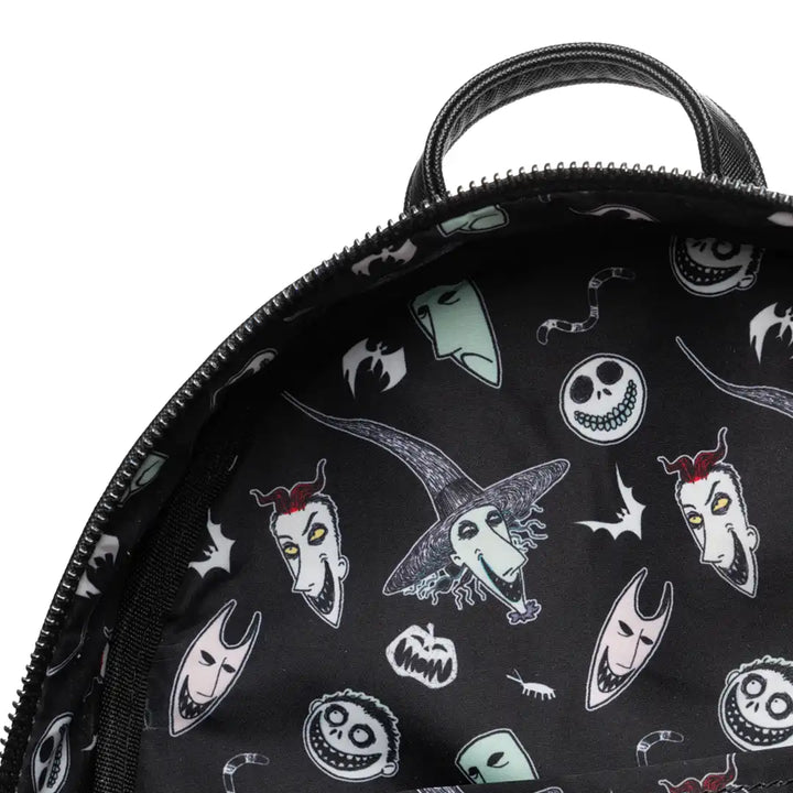 Loungefly Disney Nightmare Before Christmas Glow in the Dark Lock, Shock, and Barrel Triple Pocket Mini Backpack - 707 Street Exclusive