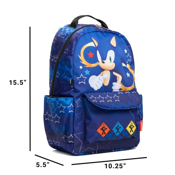 Wondapop SEGA Sonic the Hedgehog Backpack, 15.5 Inch Character Backpack with Padded Shoulder Straps, 14 Inch Laptop &amp; Tablet Compartment, Hidden Security Pocket, Side Pockets