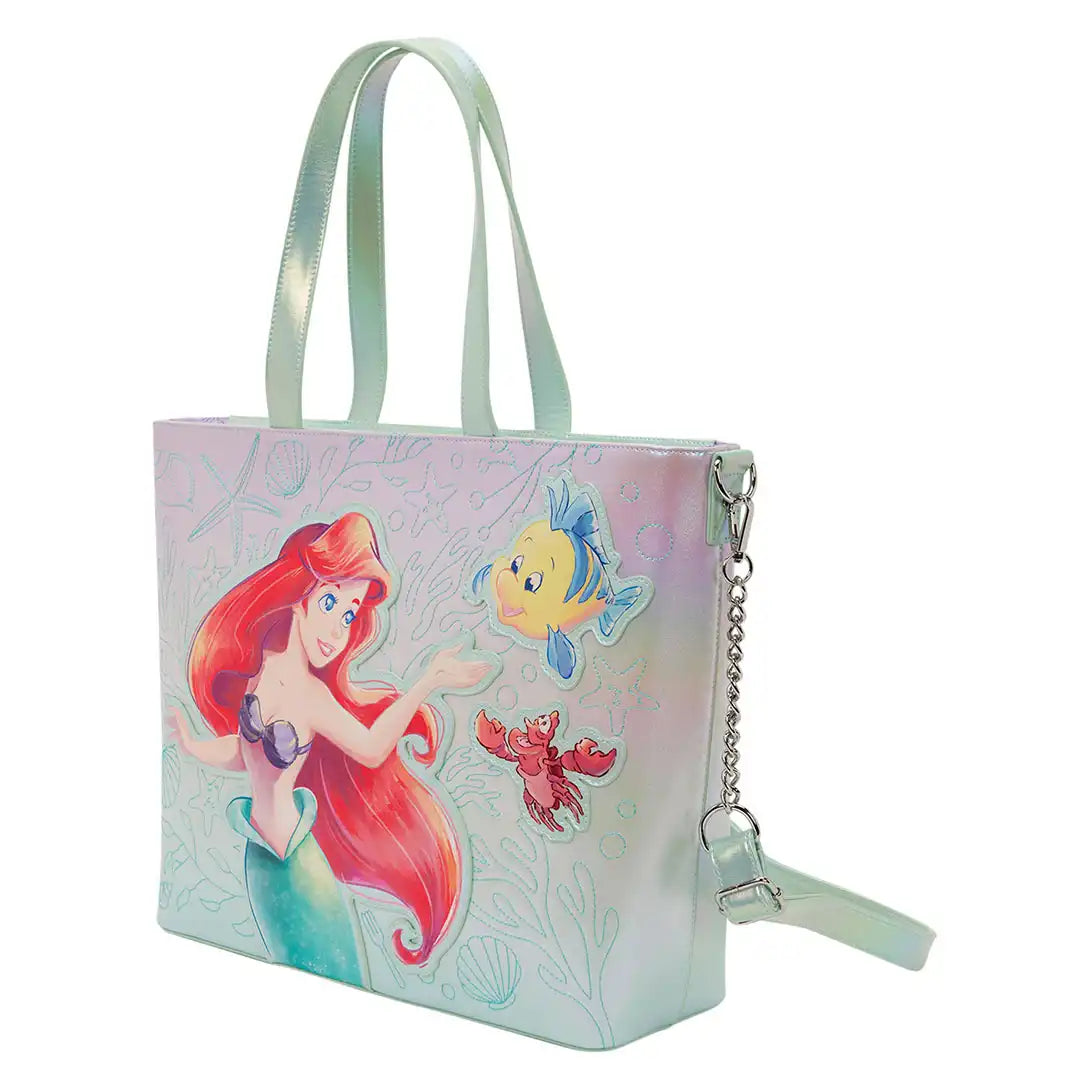 Loungefly Disney The Little Mermaid Ariel &amp; Flounder Tote Bag with Coin Bag
