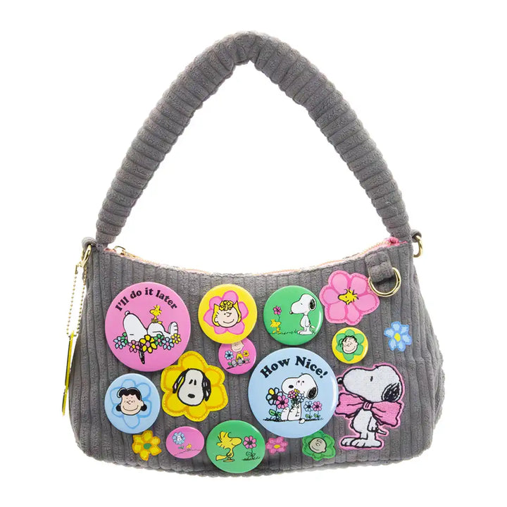 Whatever Makes You Happy Peanuts Sherbert Spring Pins and Patches Baguette Corduroy Bag