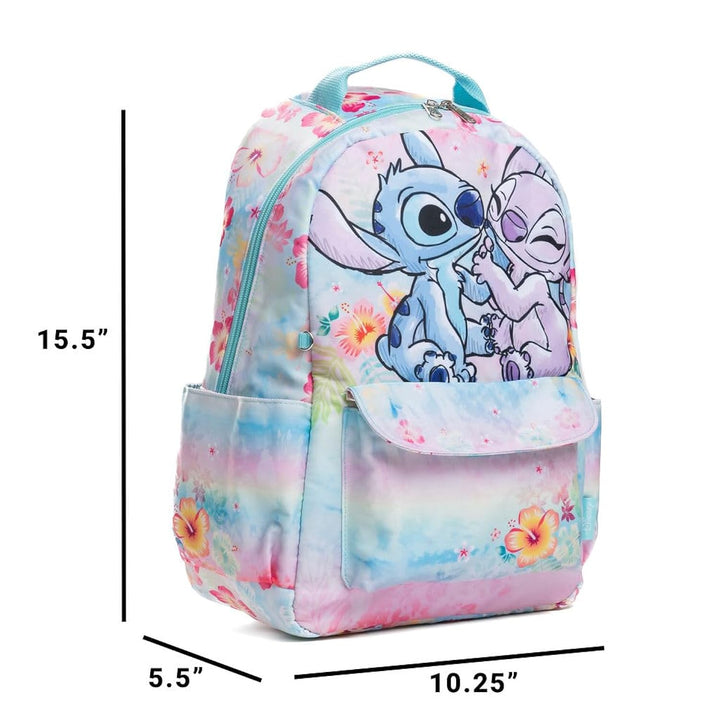 Wondapop Disney Stitch and Angel 15.5 Inch Junior Deluxe Nylon Backpack, Stitch and Angel, Kids School Bag with Laptop Sleeve &amp; Pockets