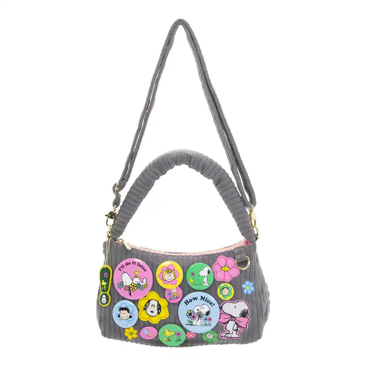 Whatever Makes You Happy Peanuts Sherbert Spring Pins and Patches Baguette Corduroy Bag