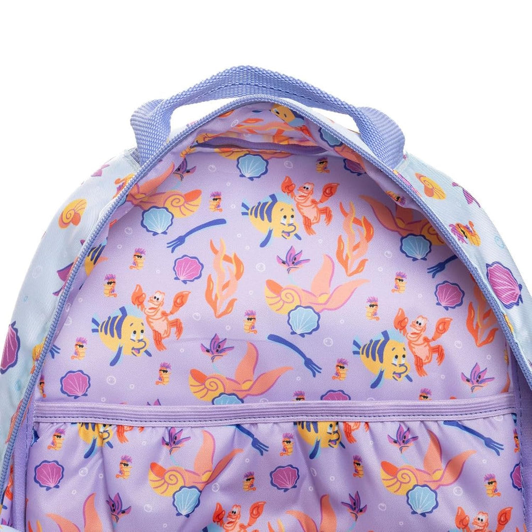 Wondapop Disney The Little Mermaid 15.5 Inch Junior Deluxe Nylon Backpack, Waves of Fun, Kids School Bag with Laptop Sleeve &amp; Pockets